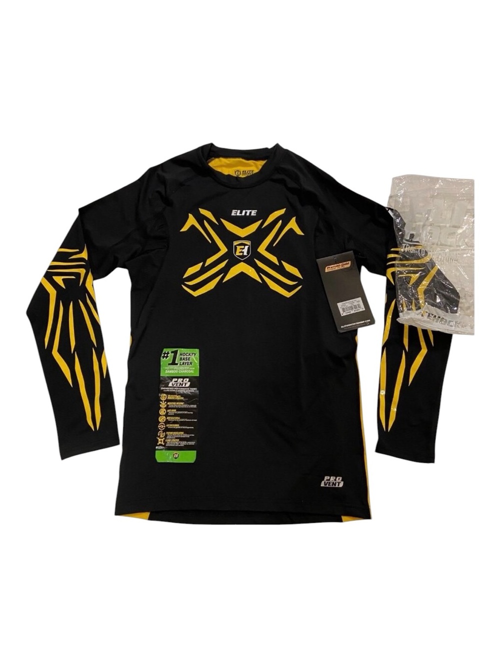 Elite Hockey E1 PremierGold Compression Gel Top junior boy Large Black/Yellow Pr